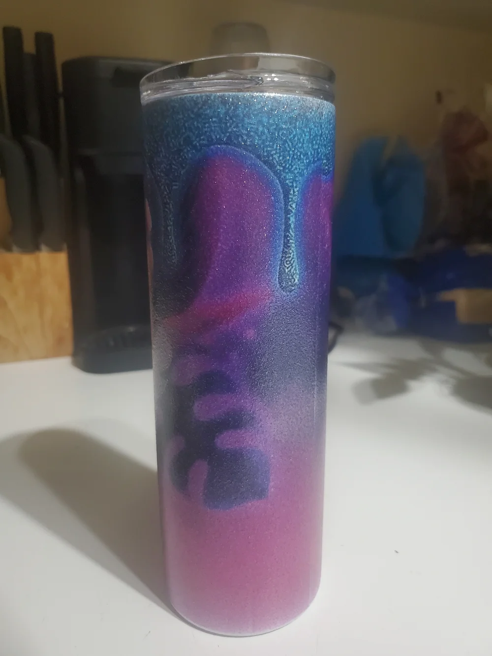 Blue Stitch Character Glitter Tumbler -